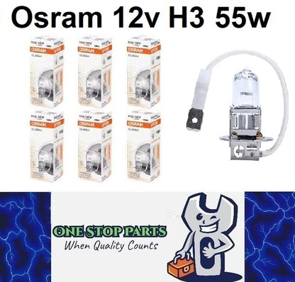 6 x Osram 12v H3 55w Halogen Clear Globes 3200k Classic 64151 (6pcs)