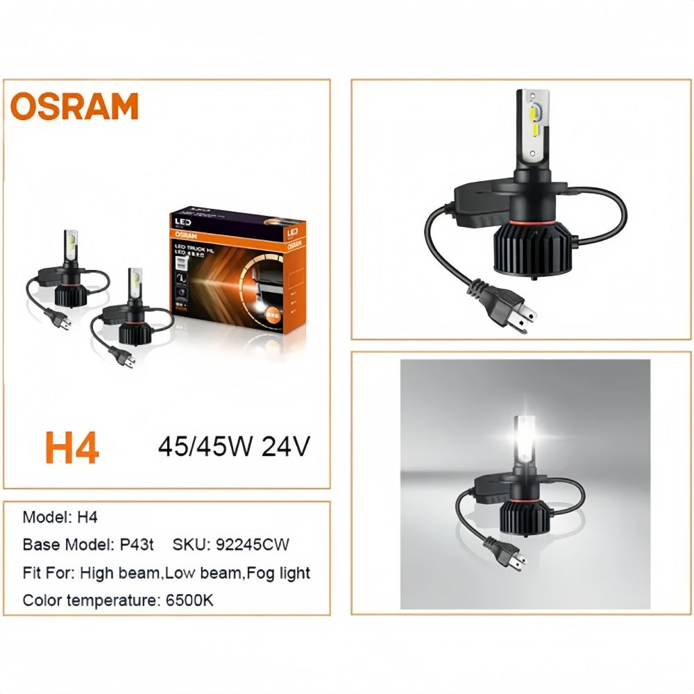 2 x Osram H4 LED Globes 24V 6500K 45W LED Truck Headlight Super Bright H4 Bulbs
