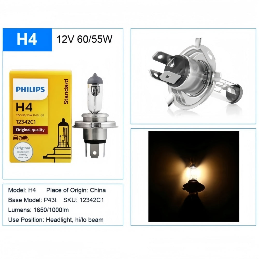 2 x PHILIPS H4 12V 60/55W Super Bright Halogen Globes 3200k Original Headlights
