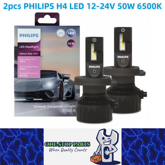 2 x Philips H4 LED Globes 12V-24V 6500K 50W 4000Lm H4 Philips LED Headlight Bulb