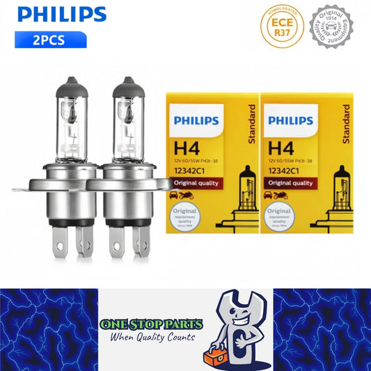 2 x PHILIPS H4 12V 60/55W Super Bright Halogen Globes 3200k Original Headlights