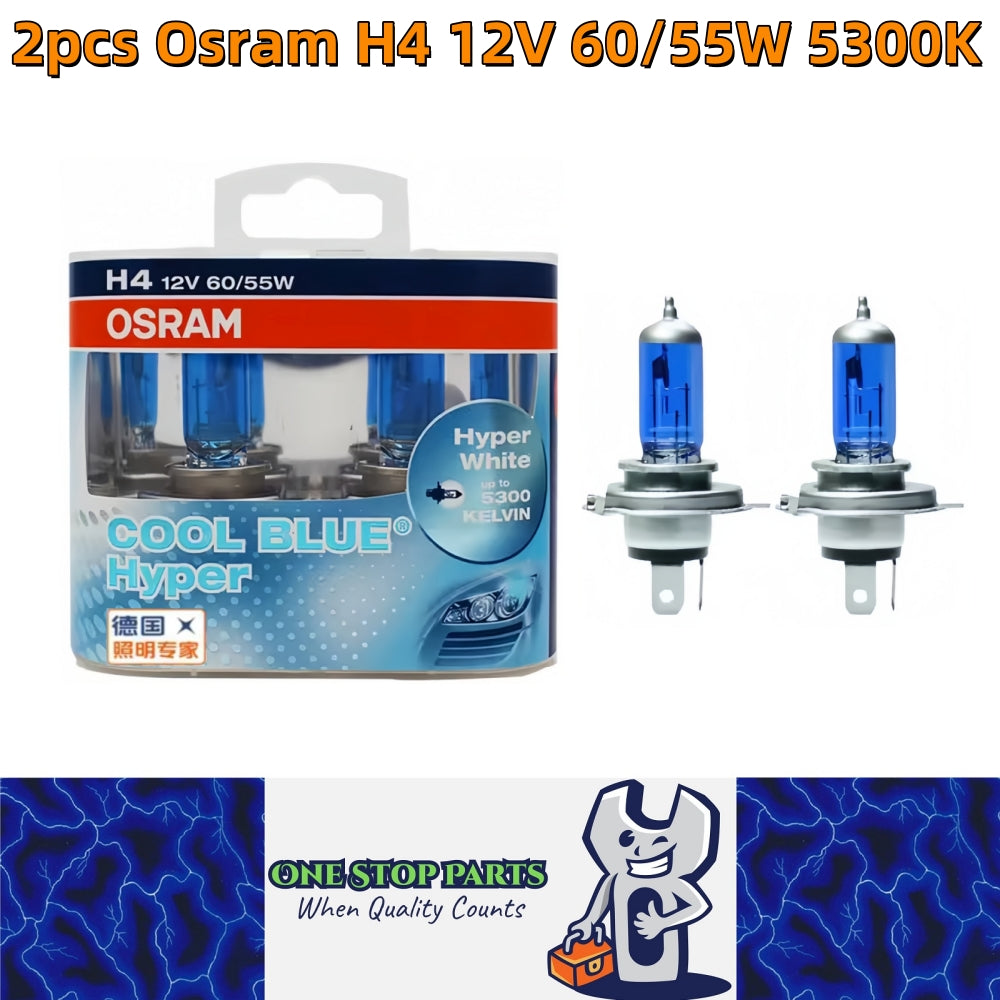 2 x Osram 12V H4 60/55W Hi/Low HB2 9003 Halogen Hyper White Globe 5300K