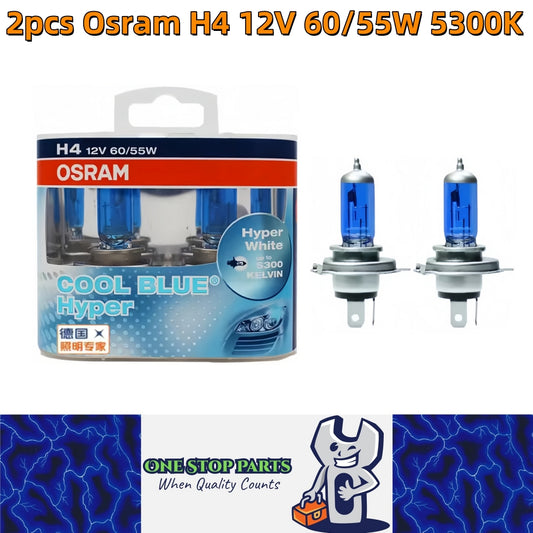 2 x Osram 12V H4 60/55W Hi/Low HB2 9003 Halogen Hyper White Globe 5300K