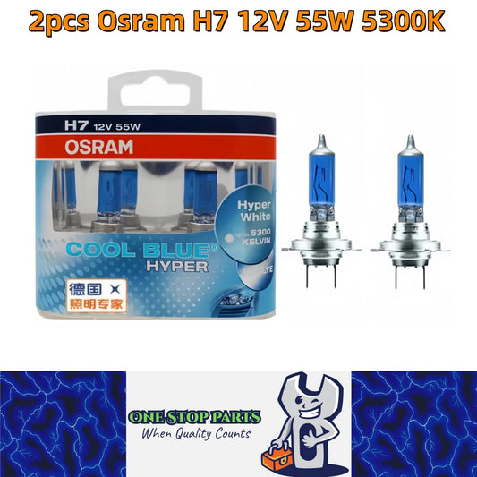 2 x Osram 12V H7 55W Halogen Cool Blue Hyper White Globes 5300K Original 62210