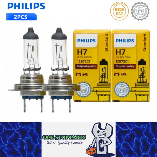 2 x PHILIPS H7 12V 55W Super Bright Halogen Clear Globes 3200k Original (2pcs)