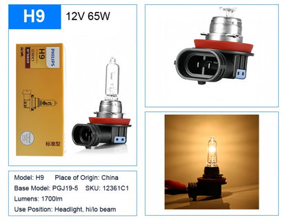 2 x PHILIPS H9 12V 65W Super Bright Halogen Globes 3200k Original Headlights