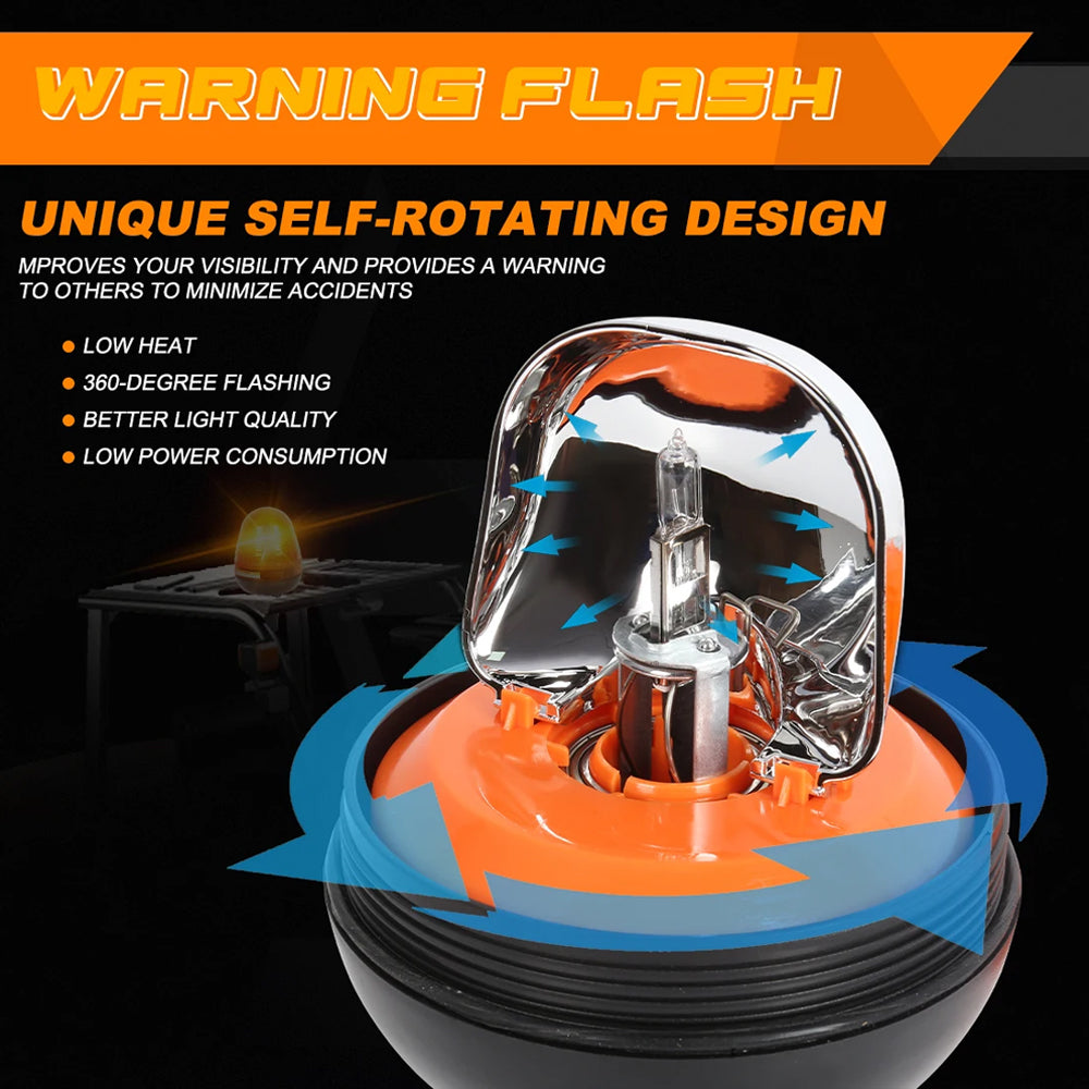 1x Amber Halogen Strobe Light 12V Beacon Lamp Flashing Warning Lamp with Bracket