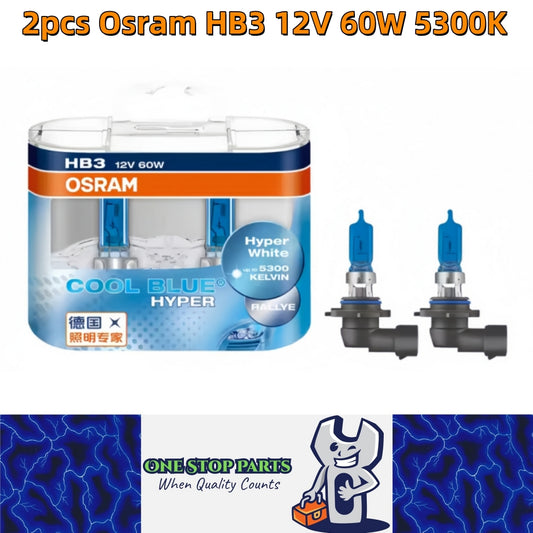 2 x Osram 12V HB3 60W Halogen Cool Blue Hyper White Globes 5300K Original 9005