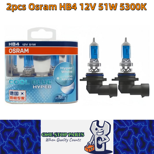 2 x Osram 12V HB4 51W Halogen Cool Blue Hyper White Globes 5300K Original 9006