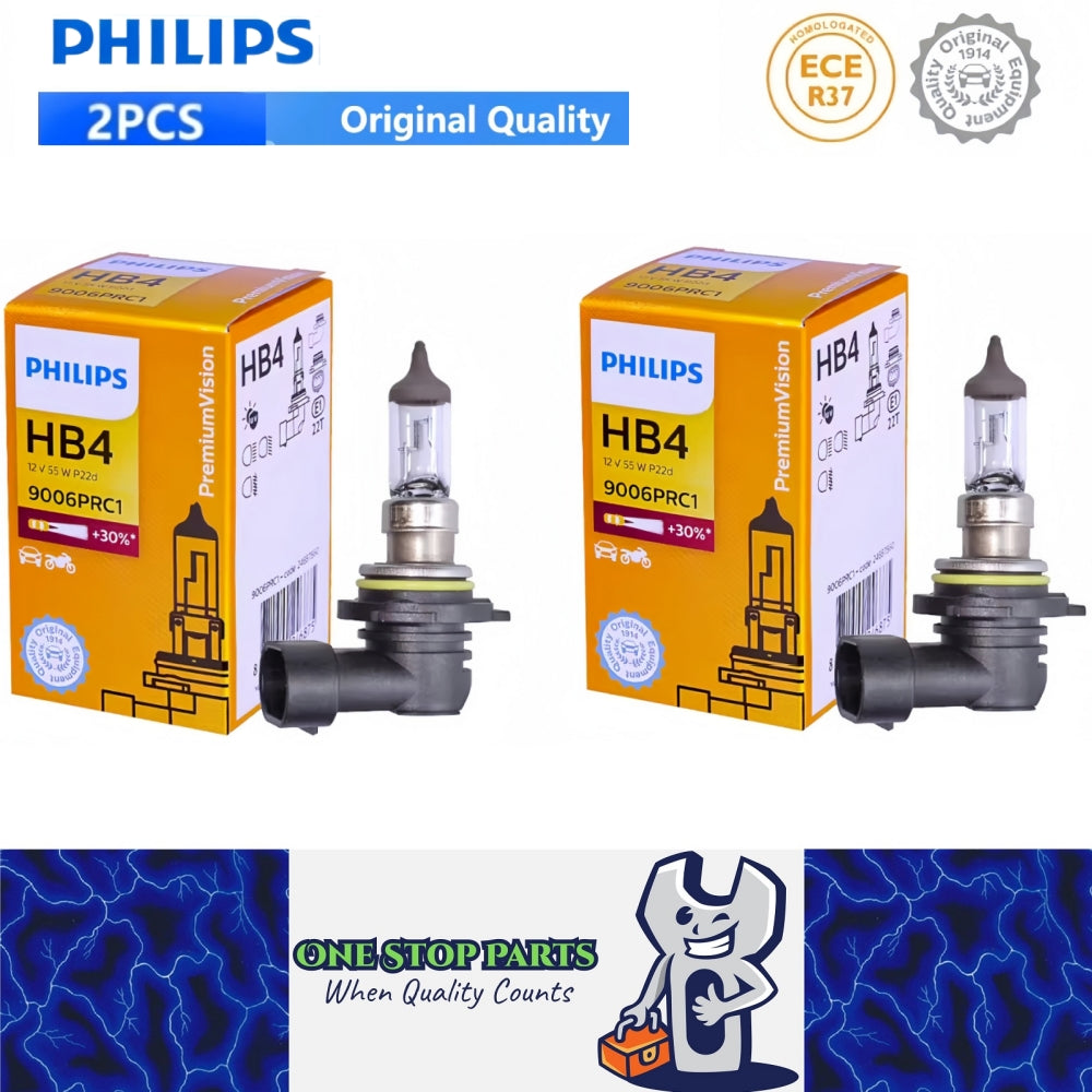 2 x PHILIPS 9006 HB4 12V 55W Super Bright Halogen Globe 3200k Original Headlight