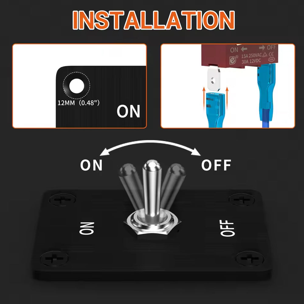 Heavy Duty Toggle Switch 12V 30A 2 Pin SPST On/Off with Mounting Panel