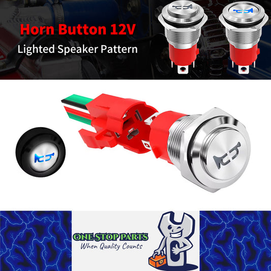Horn Push Button 12V 20A Heavy Duty 16mm Metal Horn Push Button Switch Blue LED