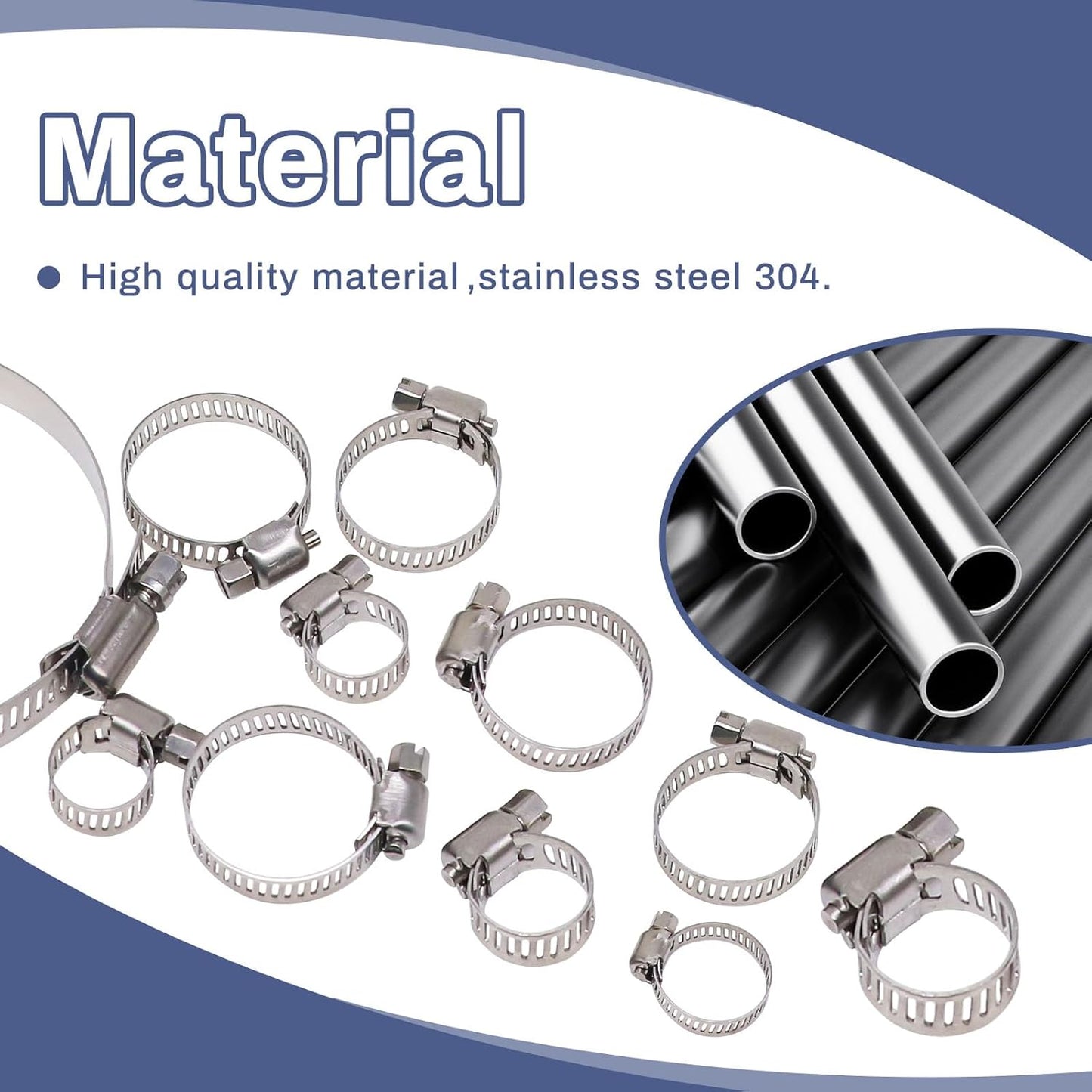 5 x 59-82mm Strong Stainless Steel Hose Clamps wide 12mm x 0.3mm Thick (10pcs)