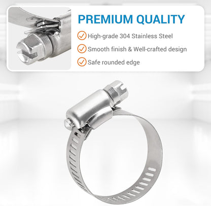 10 x 38-57mm Strong Stainless Steel Hose Clamps wide 8mm x 0.3mm Thick (10pcs)
