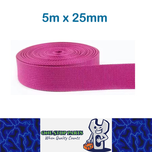 5m x 25mm HotPink Nylon Webbing Strap Safety Belt Knapsack Bag Leash DIY