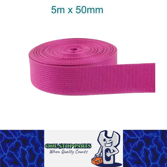 5m x 50mm HotPink Nylon Webbing Strap Safety Belt Knapsack Bag Leash DIY Craft