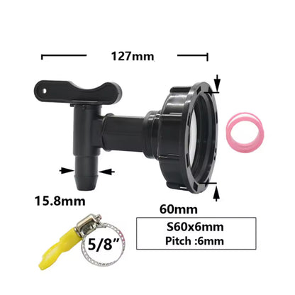 3/4" Thread IBC Tank Tap Adapter S60 to 16mm Hose Drum Garden Barrel Faucet