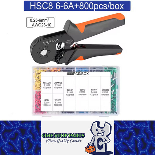Ferrule Crimping Tool Kit Hexagonal Ratchet Jaw Wire Pliers with 800 Terminals
