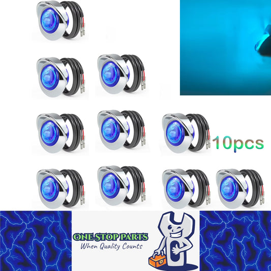 10 x Ice Blue Round LED Side Marker Lamps 1.9CM 12V-24V LED Signal Indicator