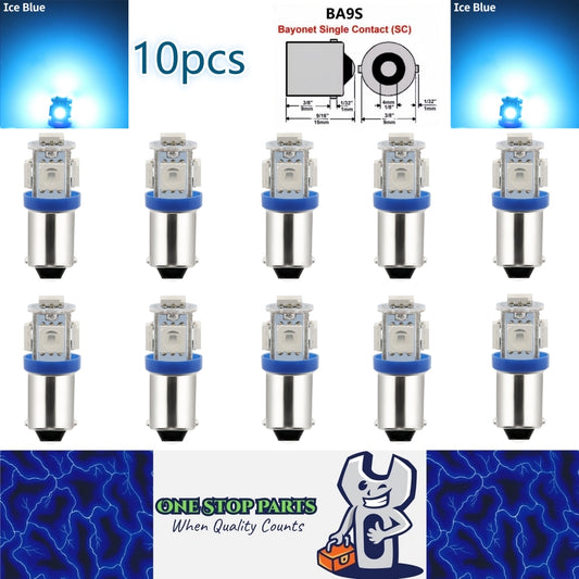 10 x BA9S ICE BLUE 12V 5SMD 360 DEGREE LIGHT 88LM IDEAL FOR PARKER OR DASH 10pcs