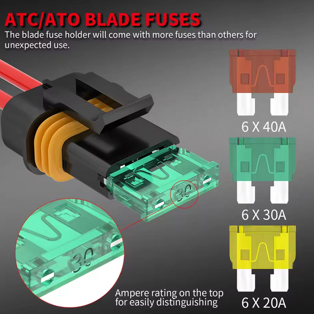 5 x Standard Blade Fuse Holder Waterproof 12AWG Inline Fuse Connector with Fuses