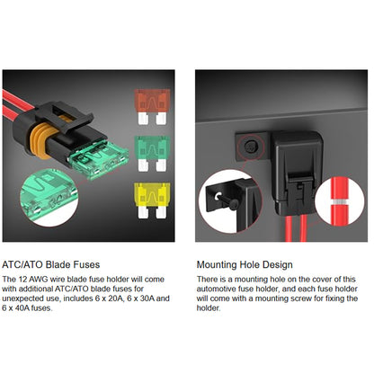 5 x Standard Blade Fuse Holder Waterproof 12AWG Inline Fuse Connector with Fuses