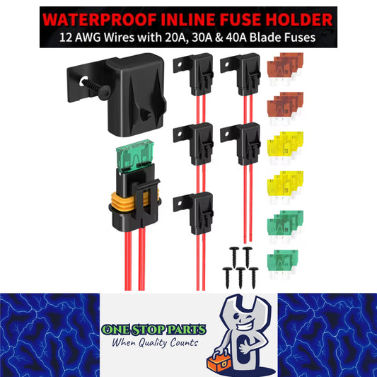 5 x Standard Blade Fuse Holder Waterproof 12AWG Inline Fuse Connector with Fuses
