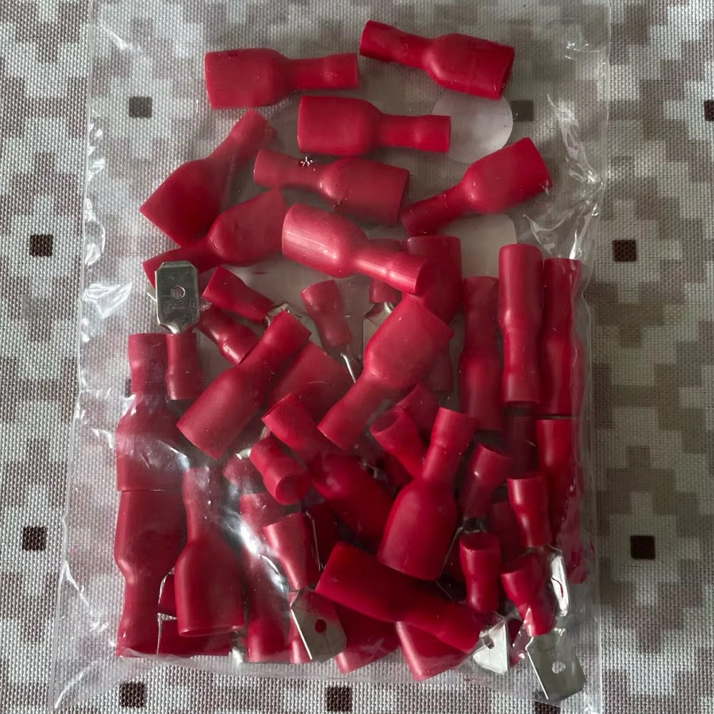 50 Pairs 22-18AWG Insulated Male Female Spade Bullet Crimp Terminals Red