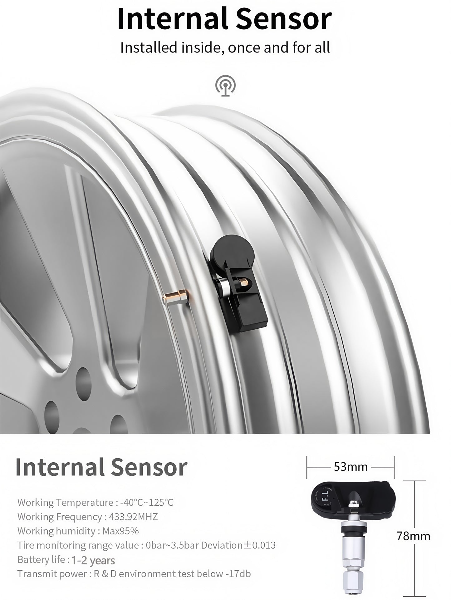 12V Socket Power Wireless Tyre Pressure Monitoring System With Internal Sensors