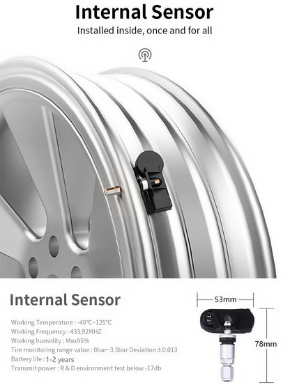 12V Socket Power Wireless Tyre Pressure Monitoring System With Internal Sensors