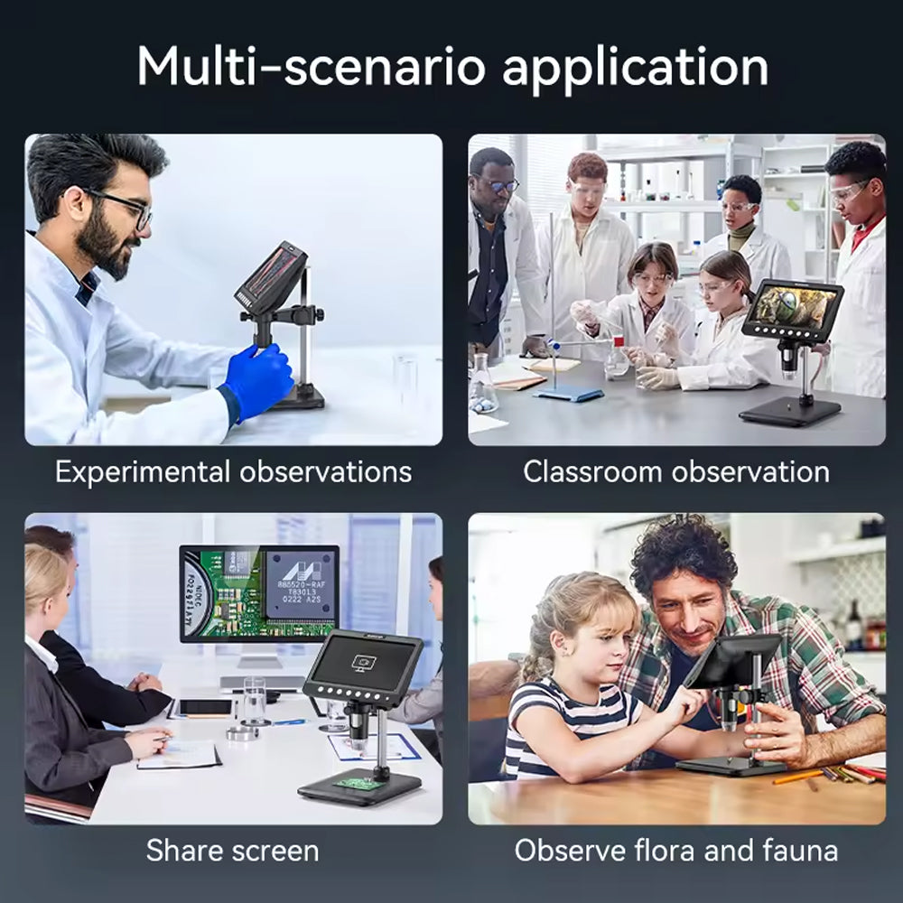 7 inch IPS 1200X Digital Microscope 5MP 1080P 8 LEDs Coin Microscope for Circuit