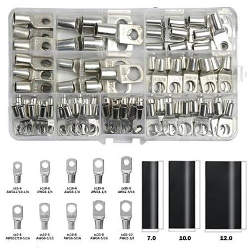 240 Assorted Pack 100 x Solder eye terminal Lugs 6mm 8mm and Heat Shrink (240pc)