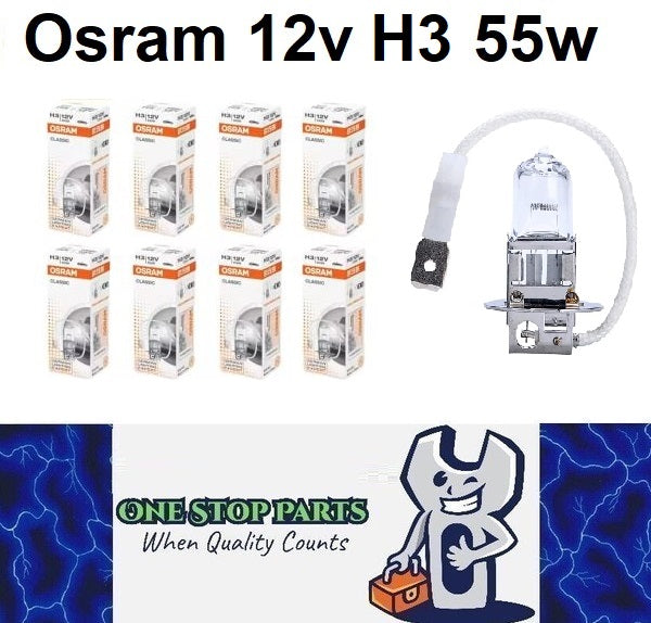 8 x Osram 12v H3 55w Halogen Clear Globes 3200k Classic 64151 (8pcs)