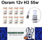 8 x Osram 12v H3 55w Halogen Clear Globes 3200k Classic 64151 (8pcs)