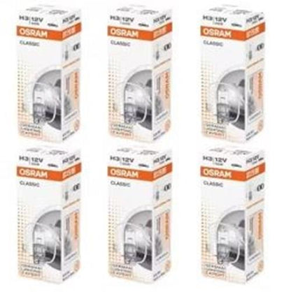 6 x Osram 12v H3 55w Halogen Clear Globes 3200k Classic 64151 (6pcs)