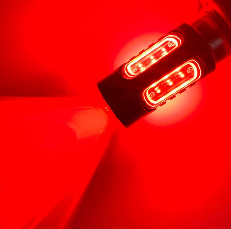 2 x BAY15D 12v Red Stop/Tail Dual Brightness LED 5smd COB super Bright (2pcs)