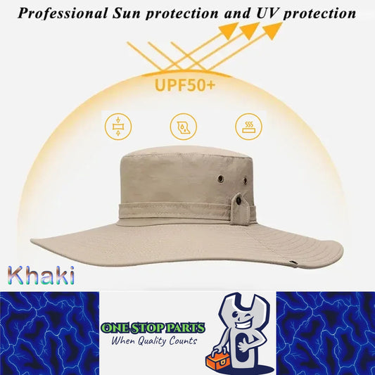 Khaki Men Anti-UV Sun Hat Wide Brim Mesh Panama Camping Hiking Fisherman Hat