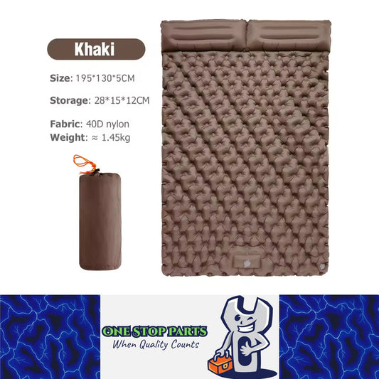 Khaki Outdoor DoubIe Inflatable Mattress with Pillow Sleeping Pad Camping Mat