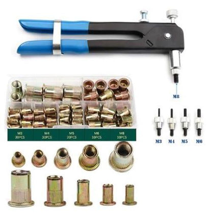 100 Piece Kit Nut Rivet Gun and Tan Alloy Rivets M3 M4 M5 M6 M8 (100pcs)