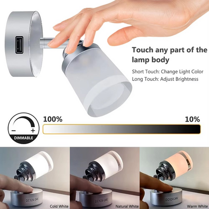 12v-24v Bedside Reading Light USB 3 Mode Touch Switch Cool, Warm,Natural White