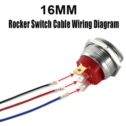 5x Yellow Power LED 16mm Metal Rocker Switch 12-24V 10A 3Pin ON/OFF Self-Locking