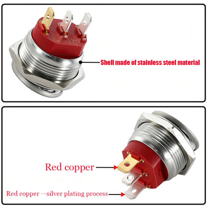 5 x Red Power LED 16mm Metal Rocker Switch 12-24V 10A 3Pin ON/OFF Self-Locking