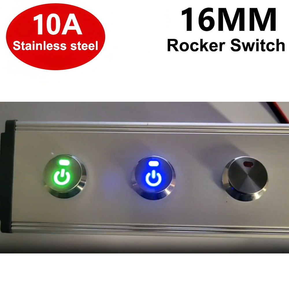 5x Yellow Power LED 16mm Metal Rocker Switch 12-24V 10A 3Pin ON/OFF Self-Locking