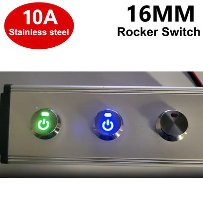 5x Yellow Power LED 16mm Metal Rocker Switch 12-24V 10A 3Pin ON/OFF Self-Locking