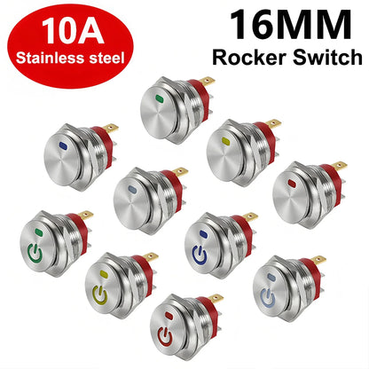 5x Green LED 16mm Metal Rocker Switch 12-24V 10A 3Pin ON/OFF Self-Locking Switch