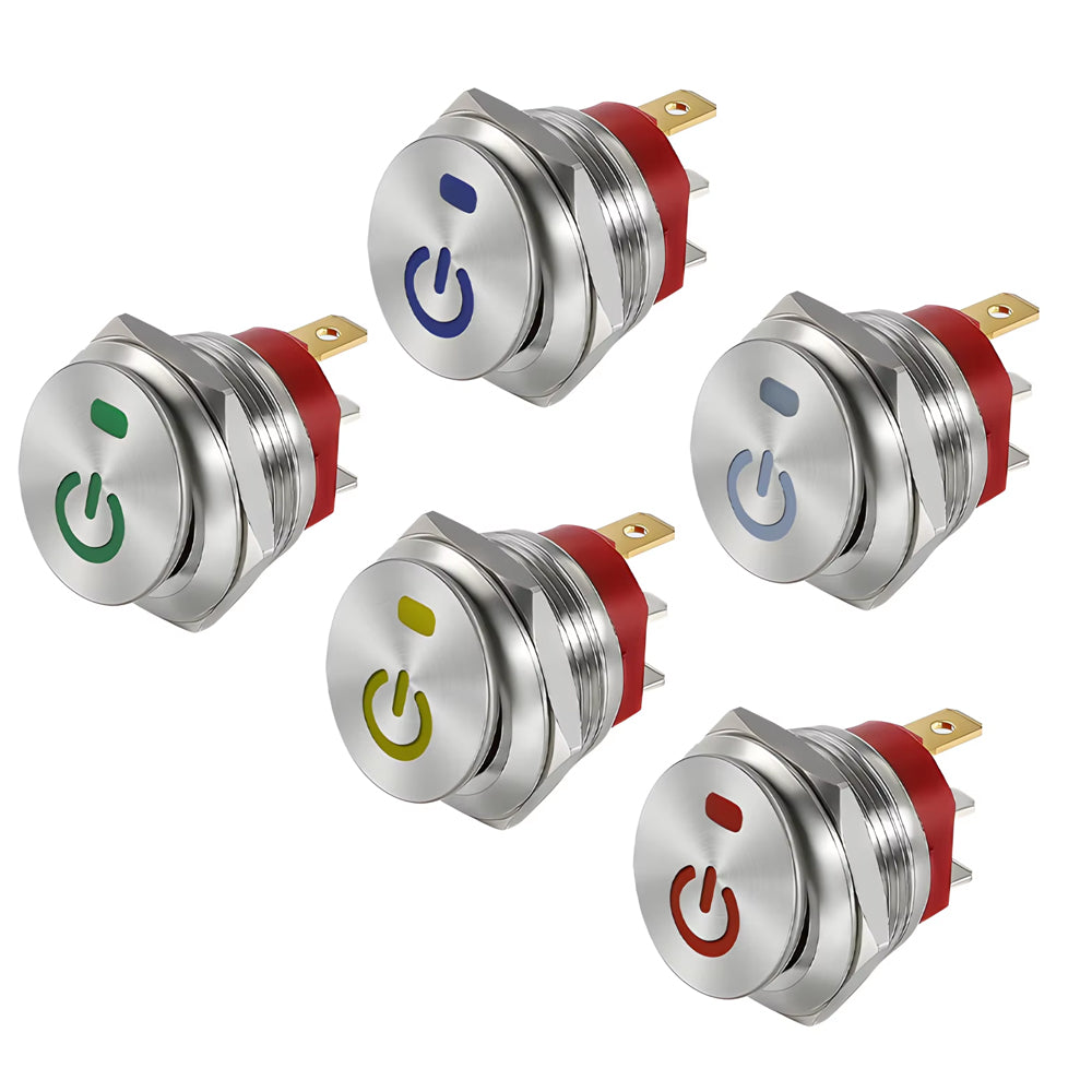 5x Yellow Power LED 22mm Metal Rocker Switch 12-24V 20A 3Pin ON/OFF Self-Locking