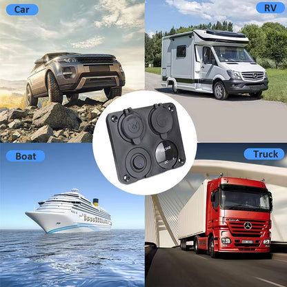 Red LED 4 in1 12V Switch Panel USB Charger Voltmeter Switch and Power Socket