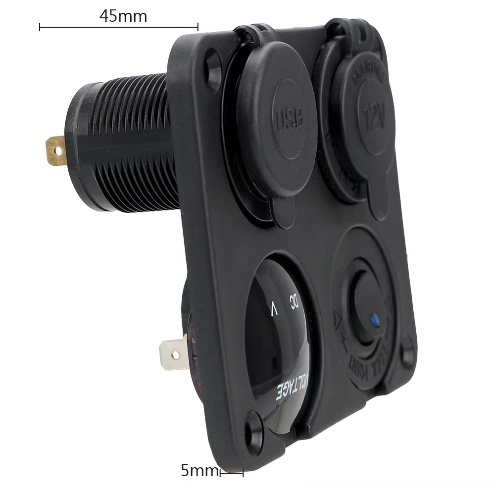 Red LED 4 in1 12V Switch Panel USB Charger Voltmeter Switch and Power Socket