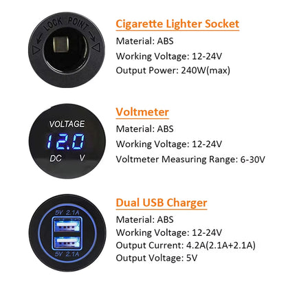 Red LED 4 in1 12V Switch Panel USB Charger Voltmeter Switch and Power Socket