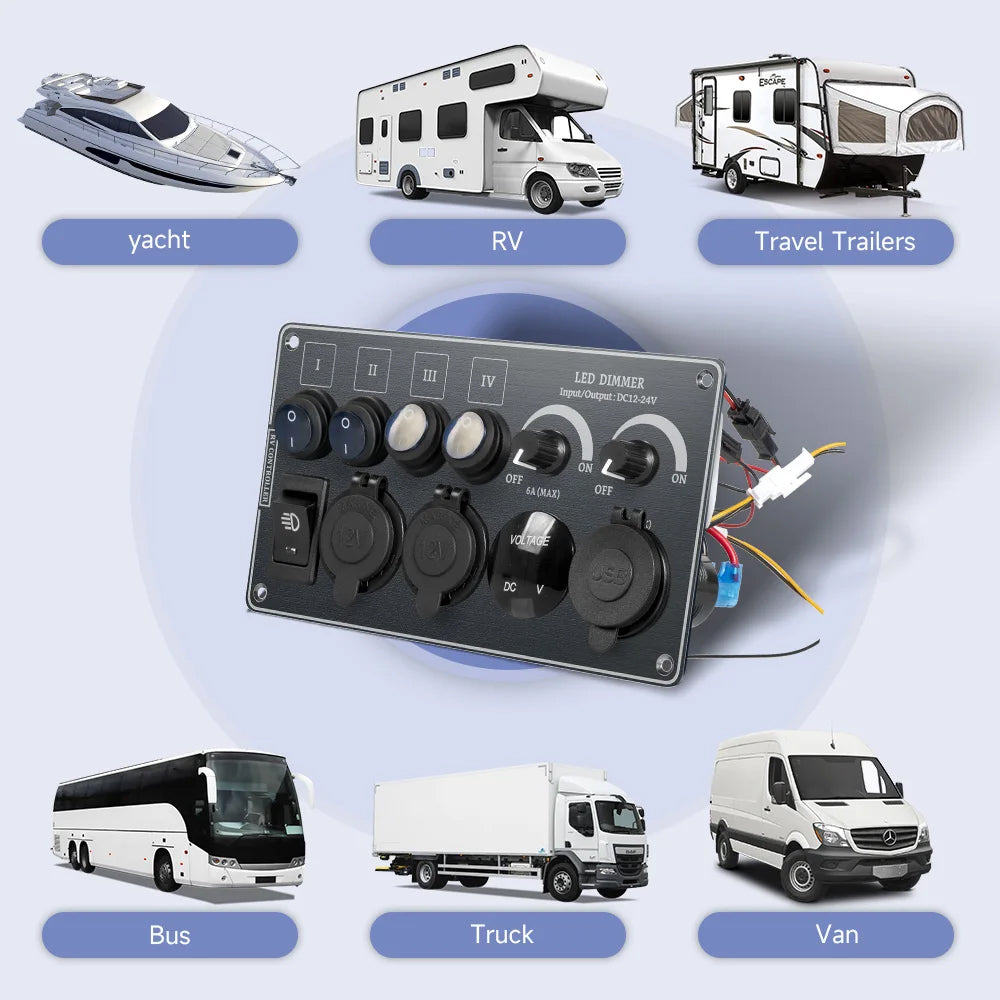Switch Panel LED Dimmer Switch PD+QC3.0 USB Charger Voltmeter and Power Socket